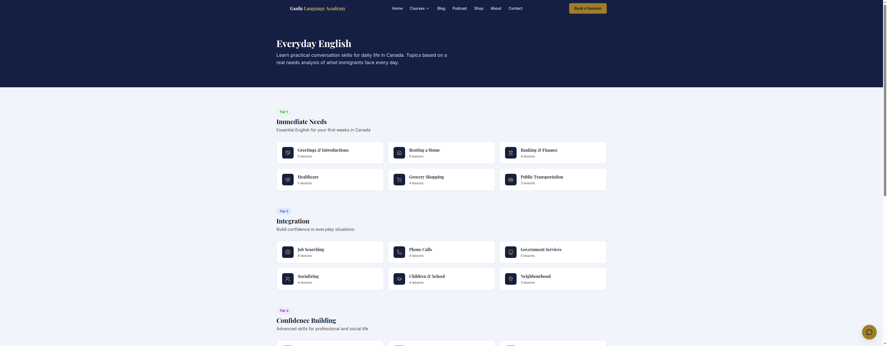 A course landing page.