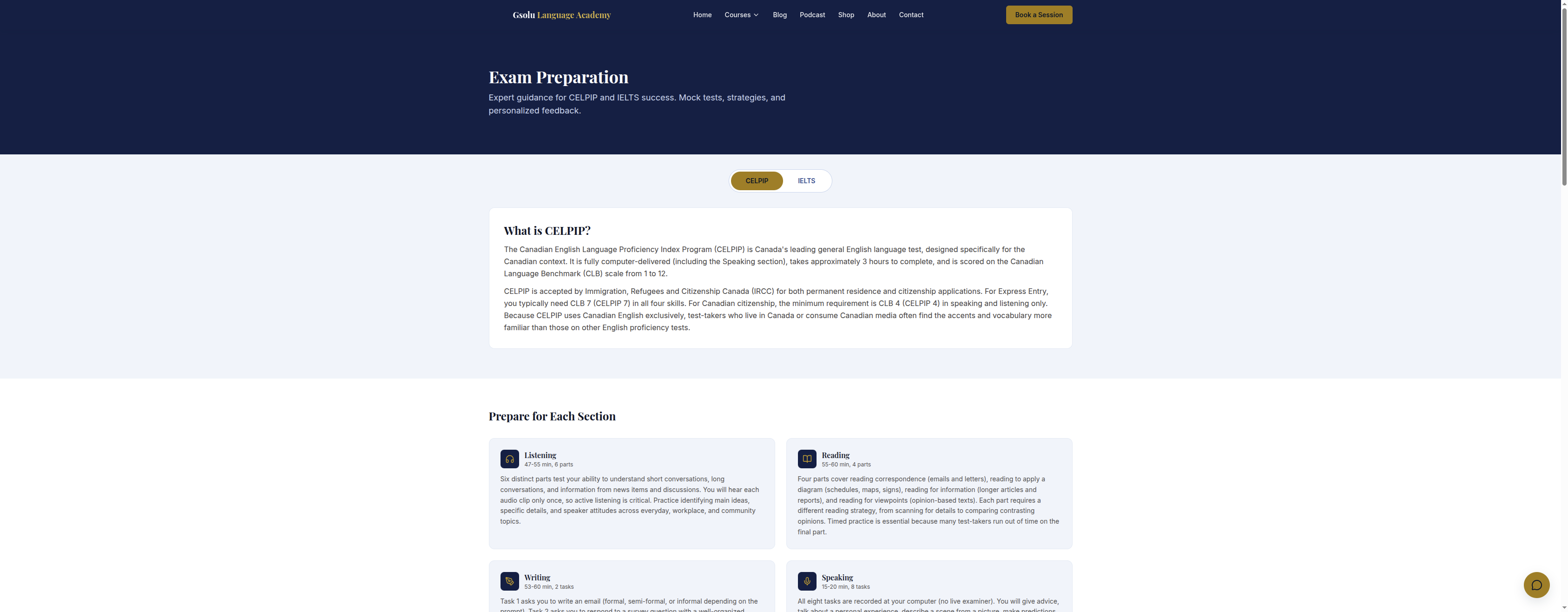 An exam-prep program page.