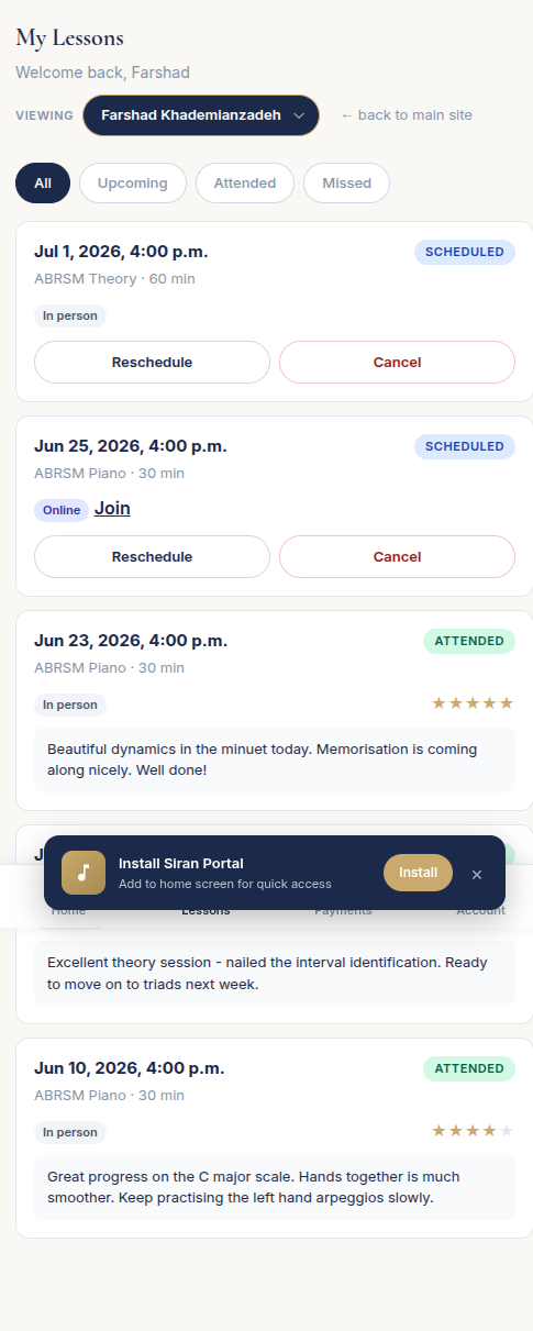 The parent portal on mobile.