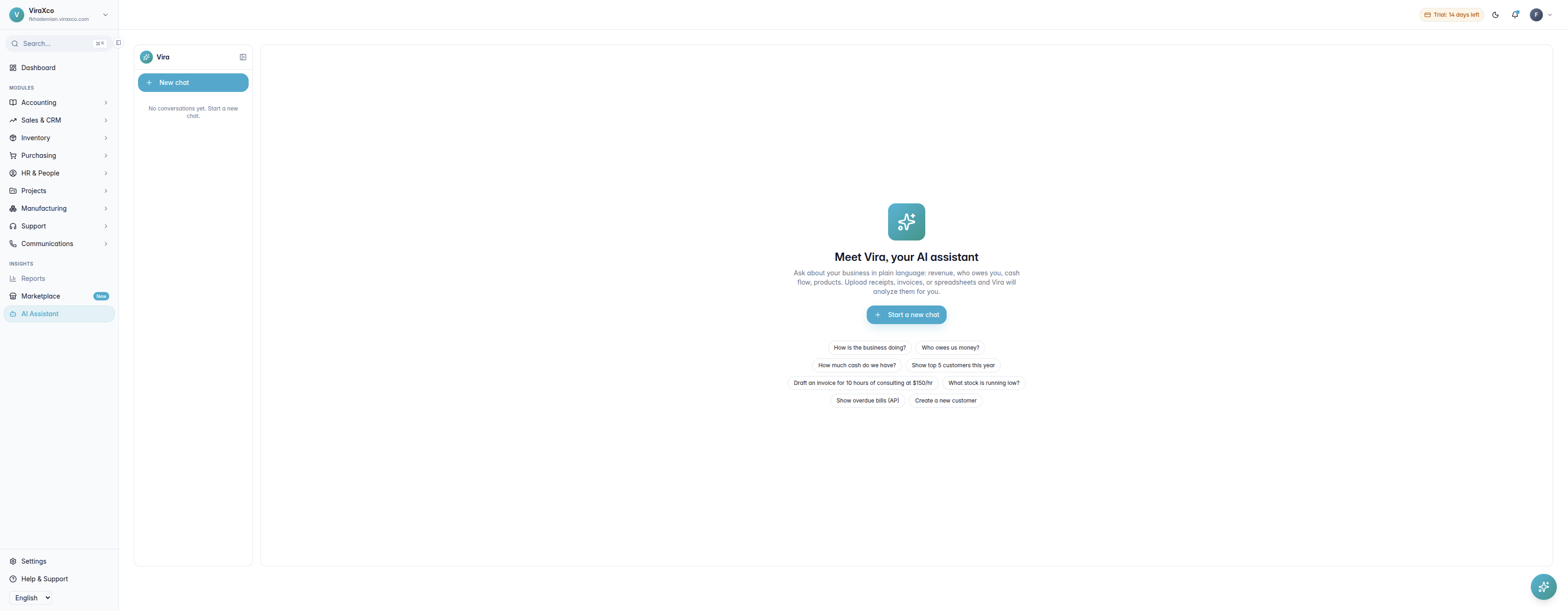 The natural-language AI assistant, grounded in the tenant's live data.
